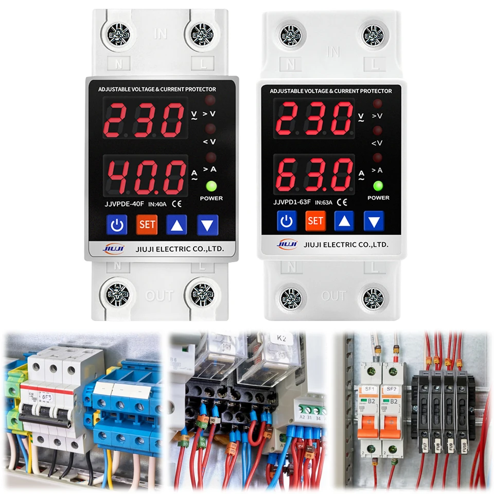 Prepätie nad súčasným ochranným zariadením 40A/63A 220V VÝPREK STABILIZER STABILIZER Nastaviteľné DIN železnice pre zariadenie domácej kancelárie pre domácu kanceláriu