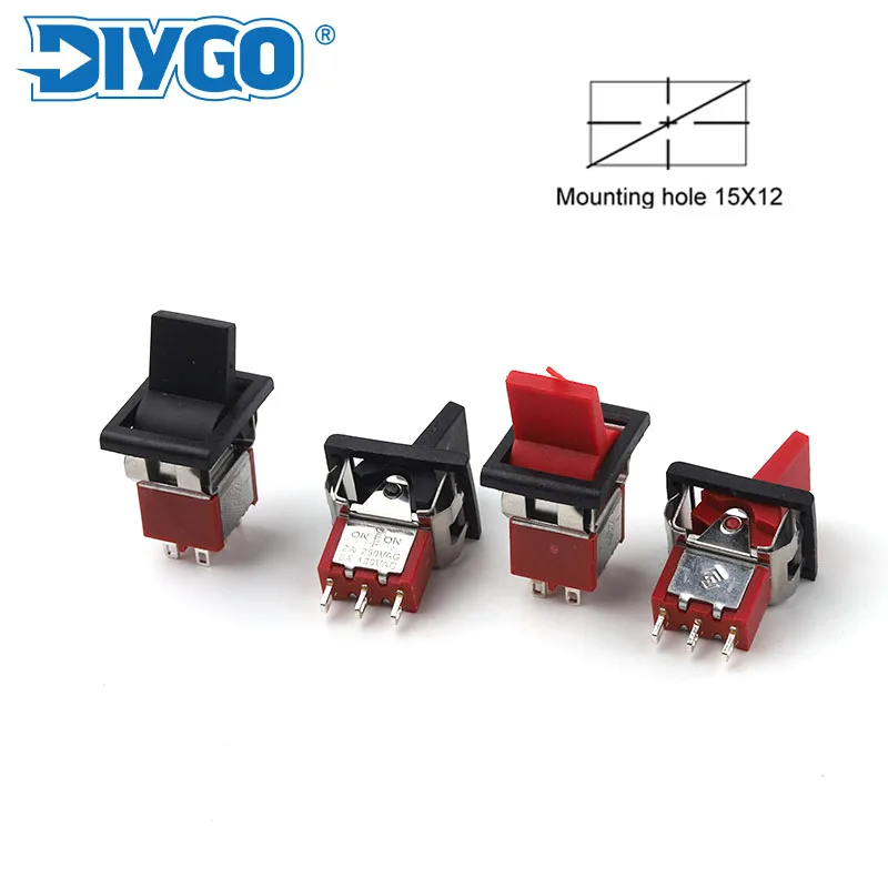 Prepínač 5pcs rocker prepínač 2/3 polohu štvorcový panel Mount 5A125V 2A250 Mustomary Mom Mom Locking Snap-in on-off-on