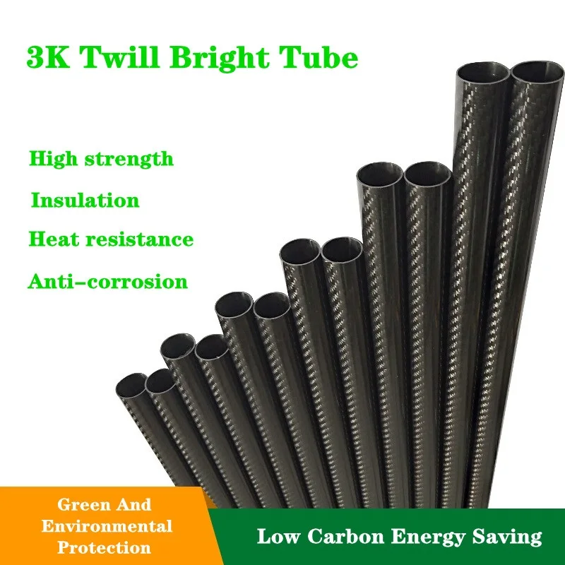 Presná presnosť 3k rúrky z uhlíkových vlákien 5-40 mm Twill Svetelná uhlíková trubica uhlíková vlákno tyč UAV Model trubica trubice