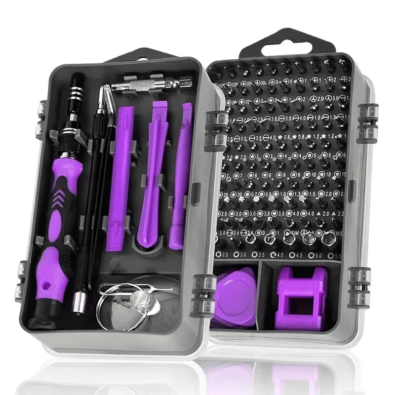 Presný skrutkovač set 115 v 1 fialovej multifunkčnej profesionálnej opravárenskej nástroji Phillips Magnetic Screw Driver Bits