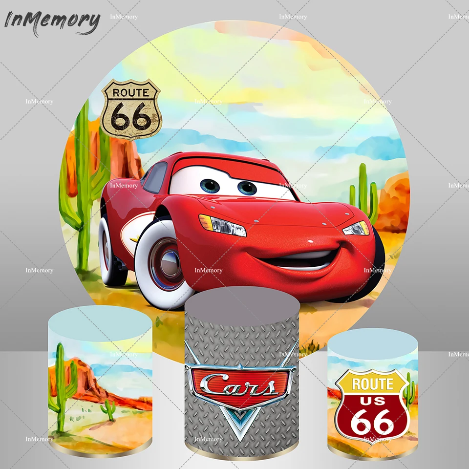 Pretekárske autá McQueen Téma kruh okrúhle pozadie Boy Birthday Party Pozadie Elastický valec sokla