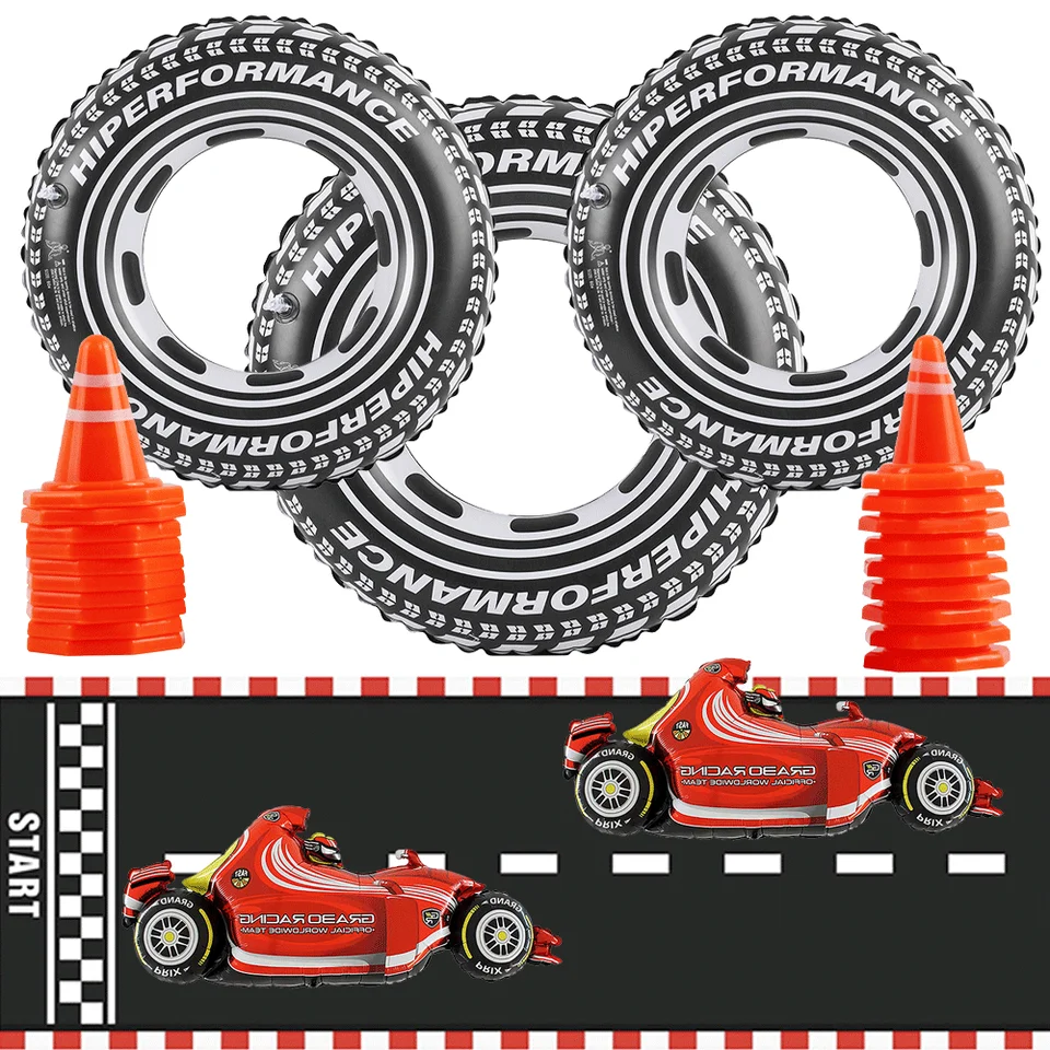 Pretekárske vozidlo Téma večierok Dodávky cestnej pretekárskej dráhy šachovnica závodná vlajka Balón prevedok nafukovacie pneumatiky Rally Rally Boy