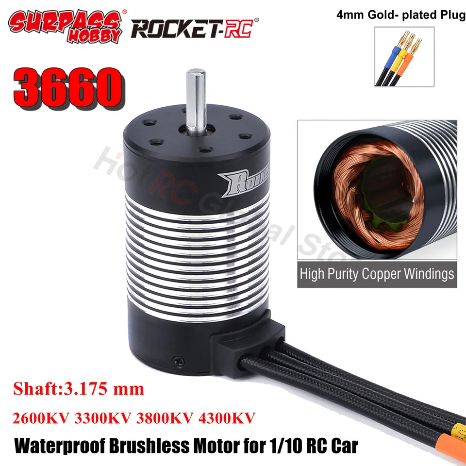 Prevyšovať Hobby 3660 2600KV 3300KV 3800KV 4300KV 3,175 mm SHAFT WORPORPLE SENSOSLESS SENSOSLESS MOTOR pre 1/10 RC TRAXXAS TRAXXAS