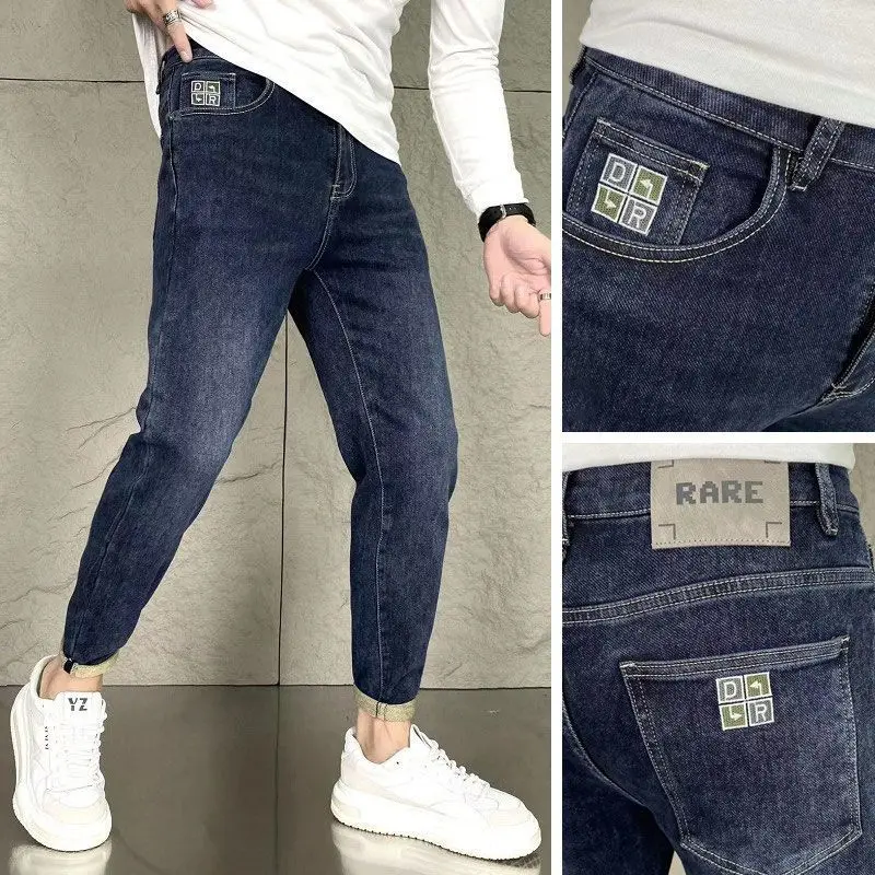Priateľ Streetwear Vyšívané pánske ležérne tenké džínsové džínsy na jar jesennú elasticitu módny džínsy džíns