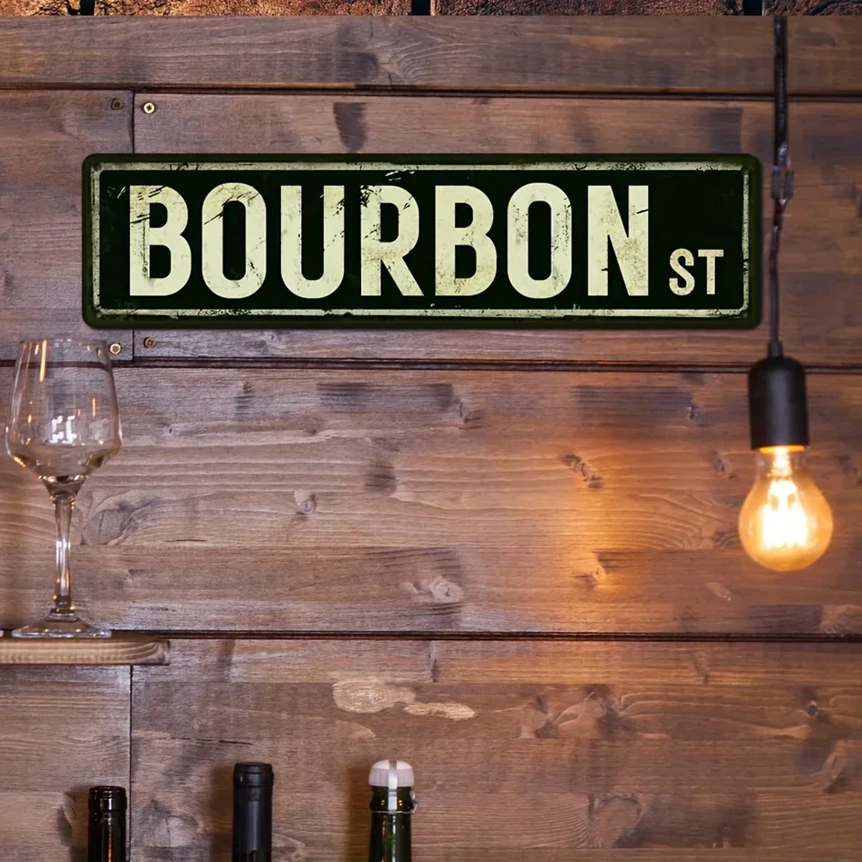 Pridať znak: Značka Street Metal Bourbon Street v retro štýle | Perfektné zúfalé úkonné nástenné umenie pre váš bar, krčmu alebo klub