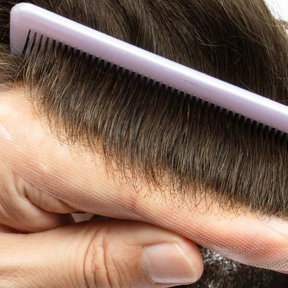 Priedušná švajčiarska čipka s neviditeľnou pokožkou Q6 Base Men Hair Systém ľudské vlasy Mužské toupee dvojité uzly pánske kapilárne protéza