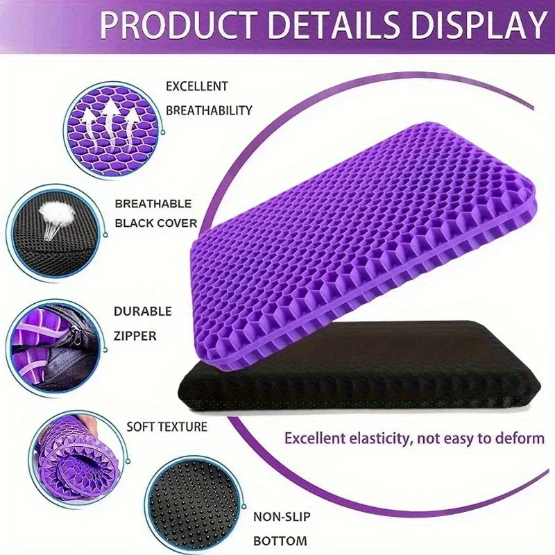 Priedušný vankúš na sedadlá s ochranným krytom - 100% Honeycomb Design, nekĺzanie a plyš pre kancelársku stoličku, vozidlo s vozidlom