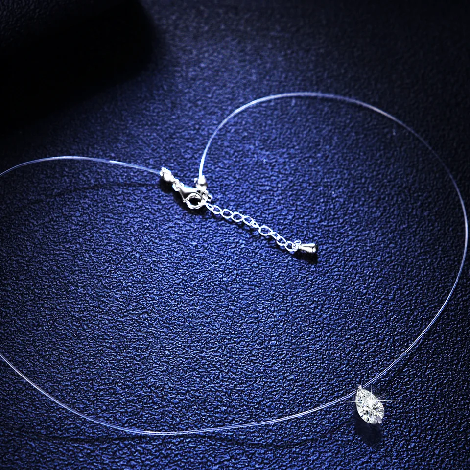 Priehľadná rybárska línia strieborný prívesok Žena neviditeľná voda kvapka mozzarella diamant collarbone reťazec morská panna náhrdelník