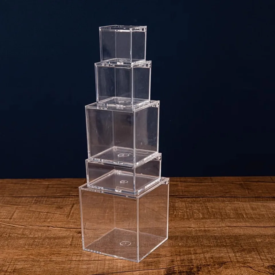 Priehľadné akrylové škatule s krytom mini štvorcový obalový box ochrana predvádzajte prachový anime model prachového krytu