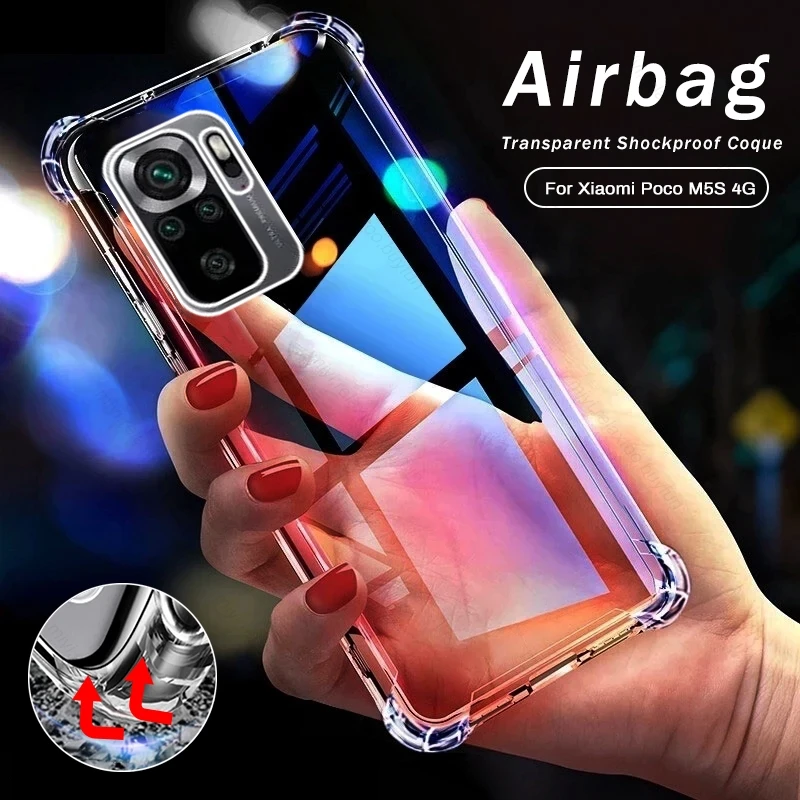 Priehľadné nárazové viazané vzduchové valce pre Xiaomi POCO M5S Case Clear Soft Silikone Zadný kryt na malom poko kokco pocco m5s m 5s