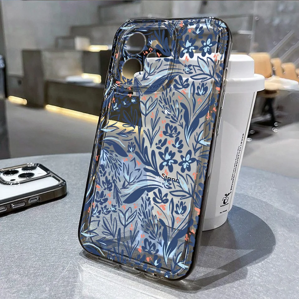 Priehľadné puzdro odolné voči šokom pre iPhone 15 14 13 12 11 Pro Max x xr xs max 7 8 15 plus SE 2020 SE3 Soft Bumper Flower Cover