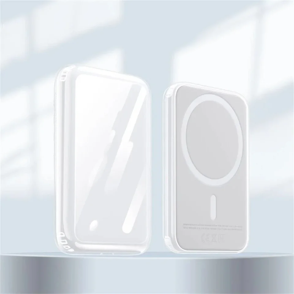 Priehľadné puzdro pre Apple Magsaf Externá batéria Smodolný nárazník bezdrôtového magnetického batérie Ochranný kryt silikónového puzdra