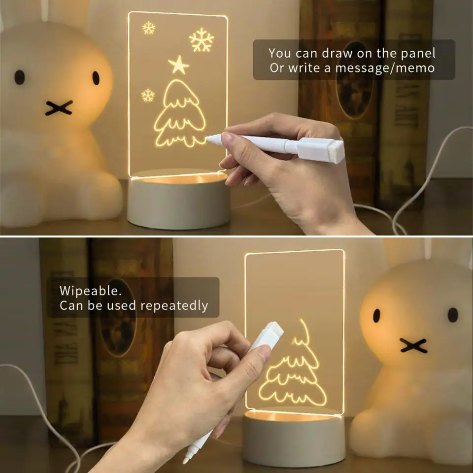 Priehľadné svetelné LED nočné svetlá USB Luminát Akrylové nočné svetlo Vymazanie zápisu Disčeka Kalendár Desktopové ozdoby