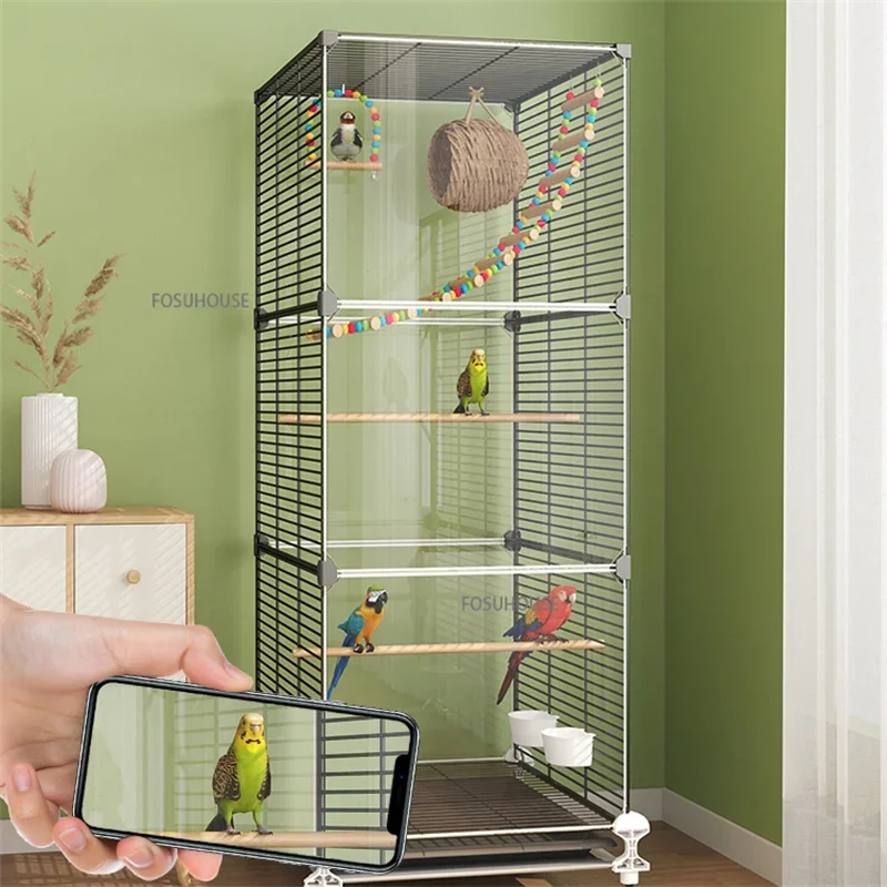Priehľadné vtáčie klietky domácnosť luxusná domáce zviera Villa veľká papagájová klietka Budgie Cockatiel Starling Chference Cage