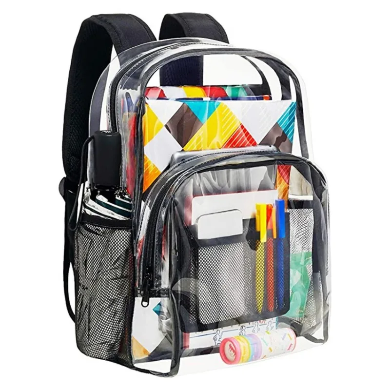 Priehľadný bagckpack vodotesný PVC Veľká kapacita Študentská taška