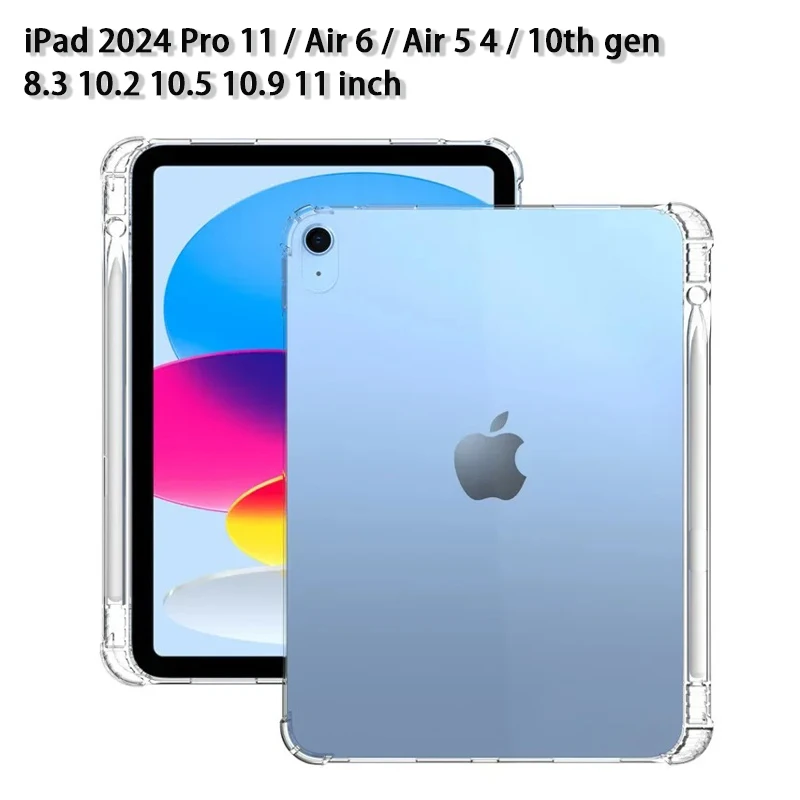 Priehľadný puzdro s ceruzkovým slotom pre iPad Pro 11 2024 Vzduch 6 5 4,5 palca 2022 10. Genový prípad 10.2 7 8. Mini 6 Clear Case