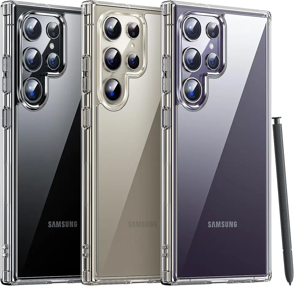 Priehľadný tvrdý chrbát + mäkký nárazník TPU [vzduchové vreckové rohy] kryt puzdra s nárazom pre Samsung Galaxy S22 S23 S24 Ultra