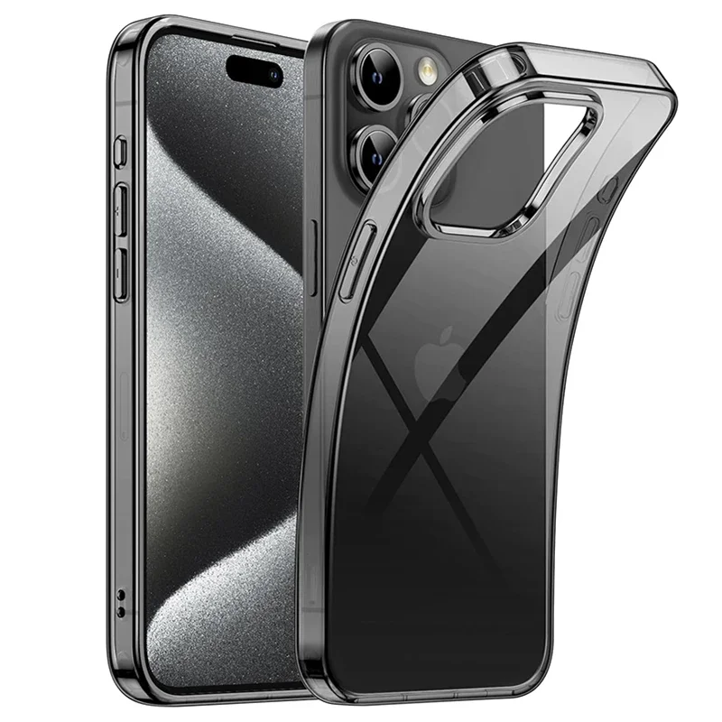 Priehľadný čierny silikónový mäkký puzdro TPU pre iPhone 16 15 Pro Max Carcasa Ultra tenký puzdro pre iPhone 14 13 12 12 pro max