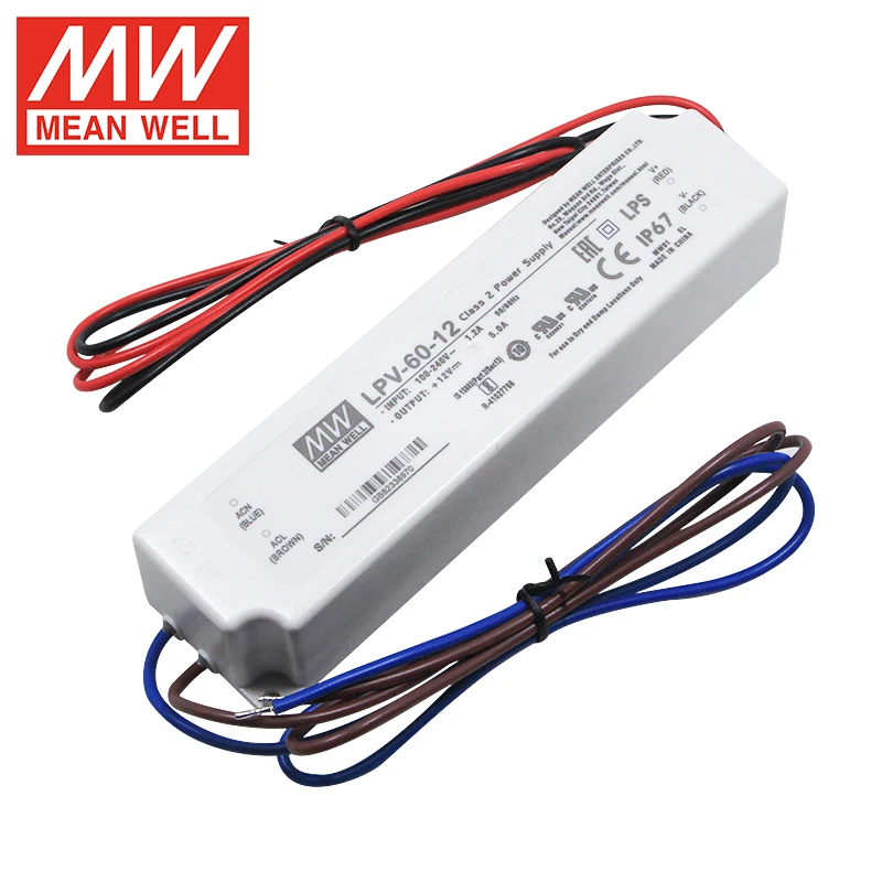 Priemerná studňa LPV-60-12 5V 12V 15V 24V 36V 48V Meanwell 20W 35W 60W 100W 150 W s jedným výstupným vodičom prepínania vodiča napájania