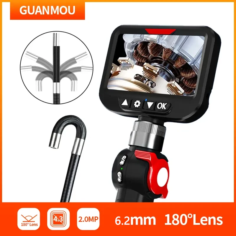Priemyselná endoskopová kamera 360 stupňov otáčanie 4,3 palca displej HD 1080p Inspection BORESCOPE WATERPORPT
