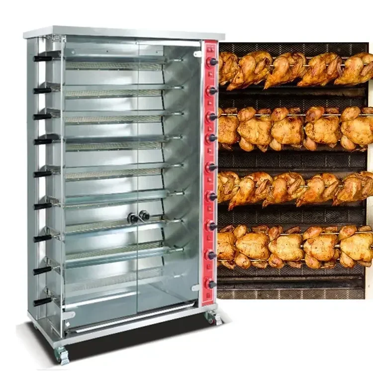 Priemyselná komerčná nehrdzavejúca oceľ 3 6 9 Rotačný plynový kurací gril rotisserie stroj kuracia rotisserie rúra