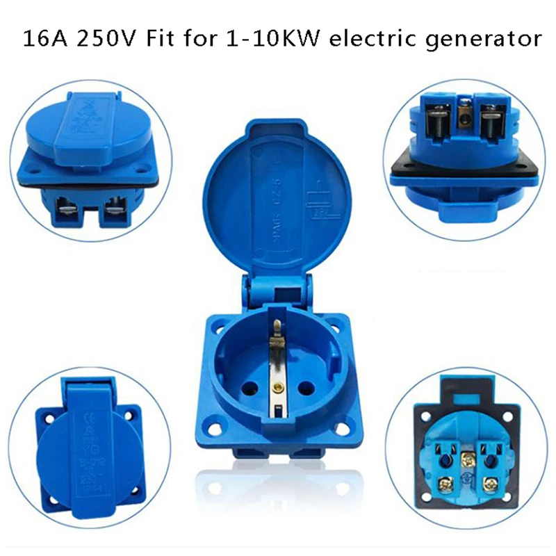 Priemyselná vodotesná zásuvka EU Socket Copper Contact Body Eu Pôvodná benzínová generátor dvojkrokový zástrčka