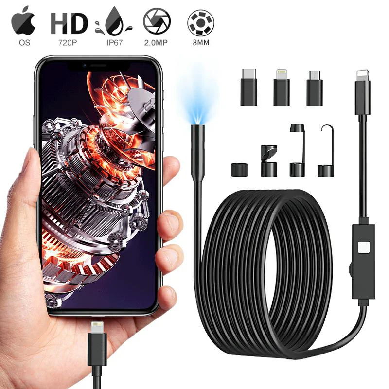 Priemyselný endoskopový fotoaparát 3in1 pre iOS iPhone Mini Inspection Camera Micro USB/Type-C IP67 nepremokavý automobilový plynovod Borescope