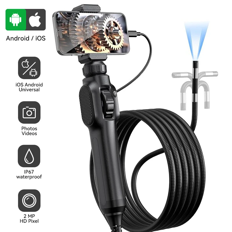 Priemyselný endoskopový fotoaparát obojsmerný 8 mm kĺbový kĺbový boreskop 1080p IP67 nepremokavá sonda pre kontrolu automobilu pre Android/iOS