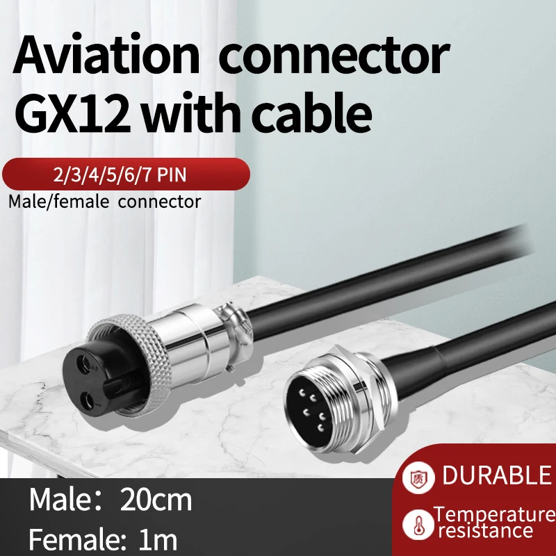Priemyselný GX12 1M káblový drôt 2 3 4 5 6 7 PIN Automotive Electric Electric Muž a ženská dokovacia zástrčka