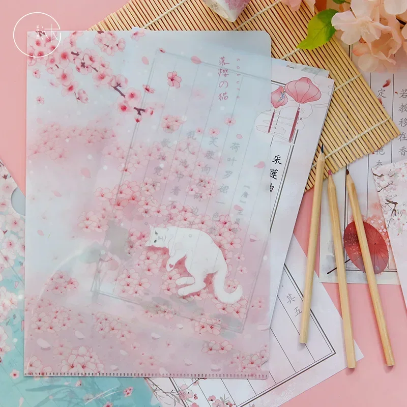 Priečinok kreatívneho dizajnu pre študent Cute Cute Anime Cherry Kitten Test Paper Paper Scrapbook Priečinky prenosné organizátor súborov