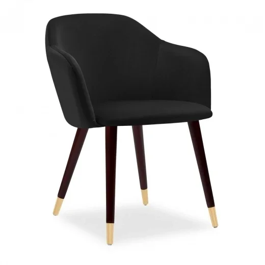 Primrose Carver jedálenská stolička, Onyx Black Velvet & Walnut so zlatými špičkami