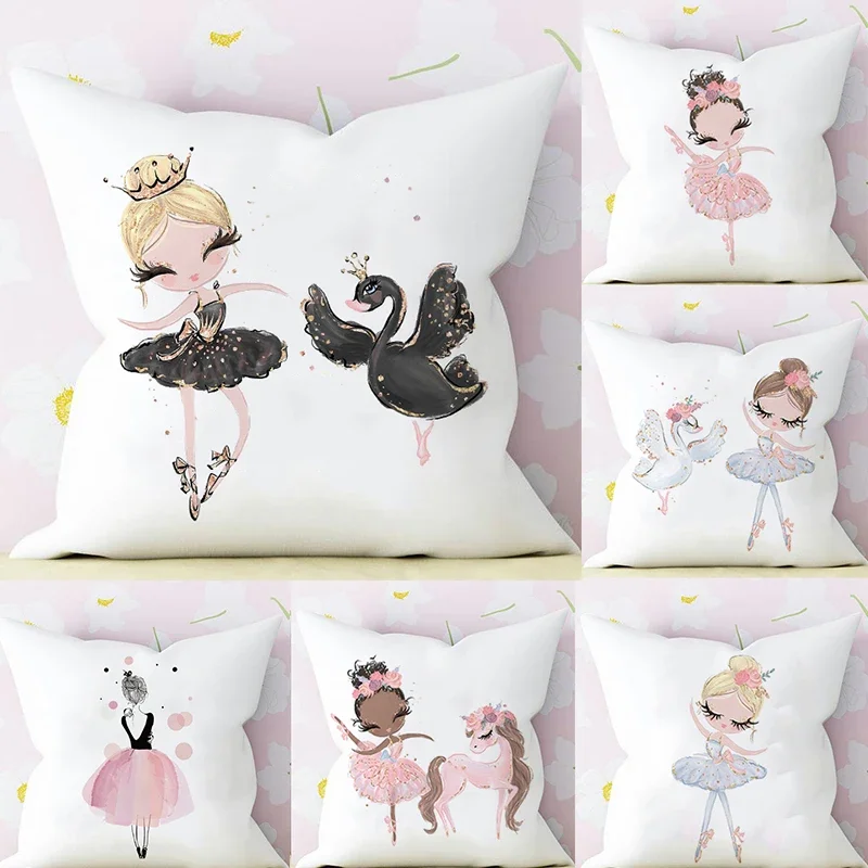 Princess Ballerina vankúše vankúš Pink Pink Dievčatká izba dekor škôlky dekoratívne vankúšové vankúš 45x45cm