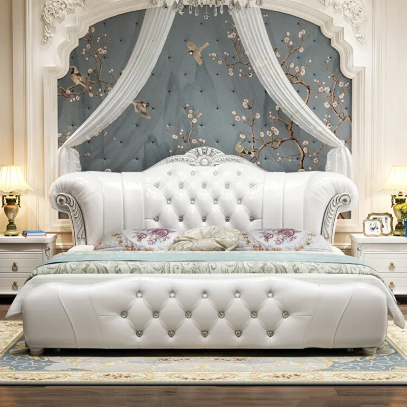 Princezná biela jedinečná dvojlôžková posteľ Európsky štýl Comferter Wood Queen Twin Bed Rám moderný Camas Luxusný spálňový set nábytok
