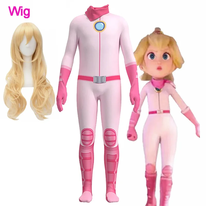 Princezná broskyňa Cosplay pre deti Kostým Kostým parochňa Super Luigi Bros Bodysuit Roleplay Outfit Women Girls Halloween Birthday Party