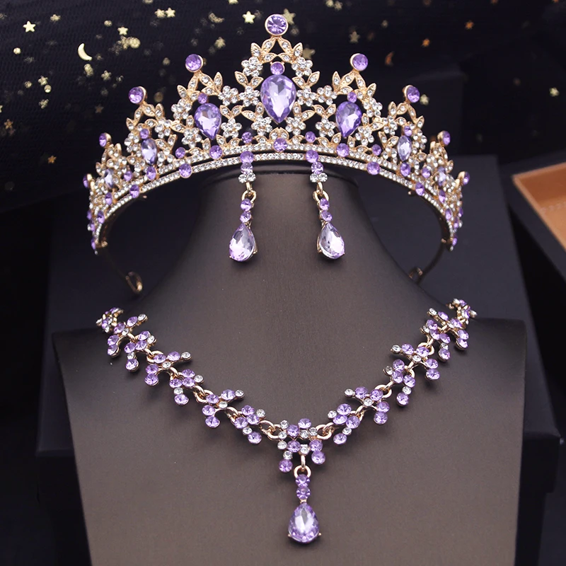 Princezná koruna svadobné šperky pre dievčatá pre dievčatá Blue Tiaras Choker Náhrdelník Sety nevesty svadobné šaty prom šperky doplnky