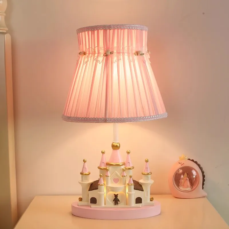 Princezná miestnosť hradné stolové lampy ružové luk tkanina hrad svetlo roztomilé teplá detská izba nočná spálňa dekorácie stolové svetlá