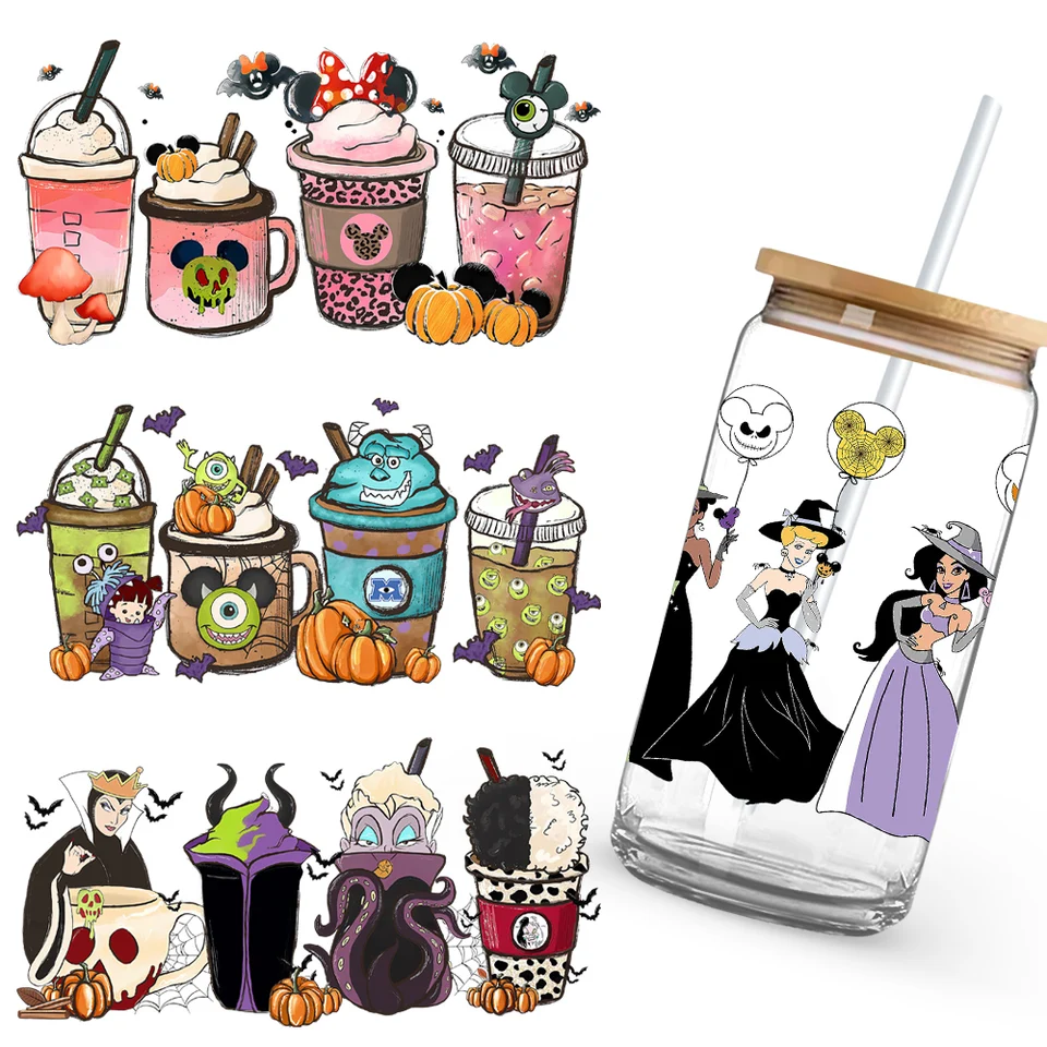 Princezná steh Mickey Halloween Trick Treat Souvenír UV DTF Cup zabalenie samostatne pasívny individualizovaný pohár ozdoby