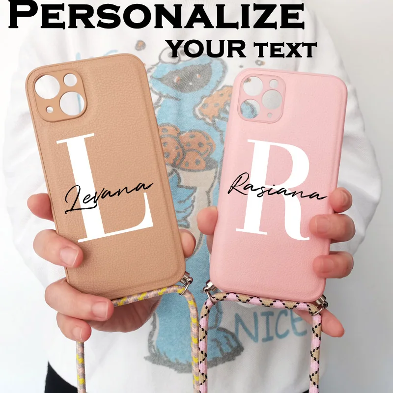 Prispôsobenie Monogramu Počiatočný názov Luxusné kožené puzdro iPhone 13 12 11 Pro Max 7 8 Plus x xr xs max