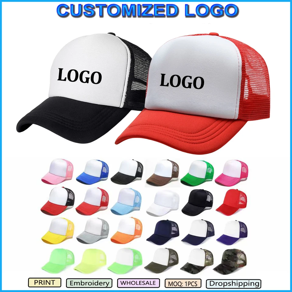 Prispôsobenie tlačového loga Reklama Trucker Cap Unisex Teat Transfer Logo Logo Summer Caps Summer nastaviteľná pena Trucker Hat Dad Hat Dad Hat
