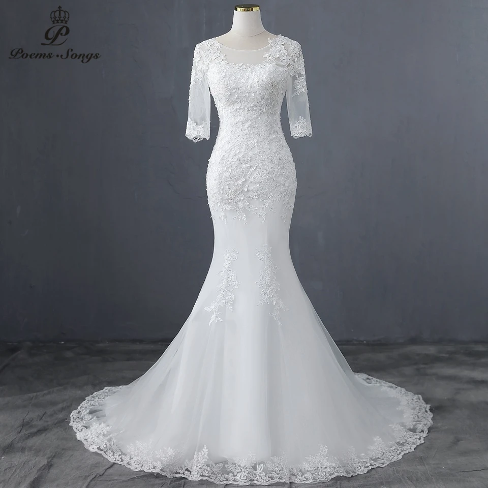 Prispôsobené elegantné aplikácie Half Ruckve Mermaid Svadobné šaty Svadobné šaty manželstvo nevesta Vestidos de Novia Robe de Mariee