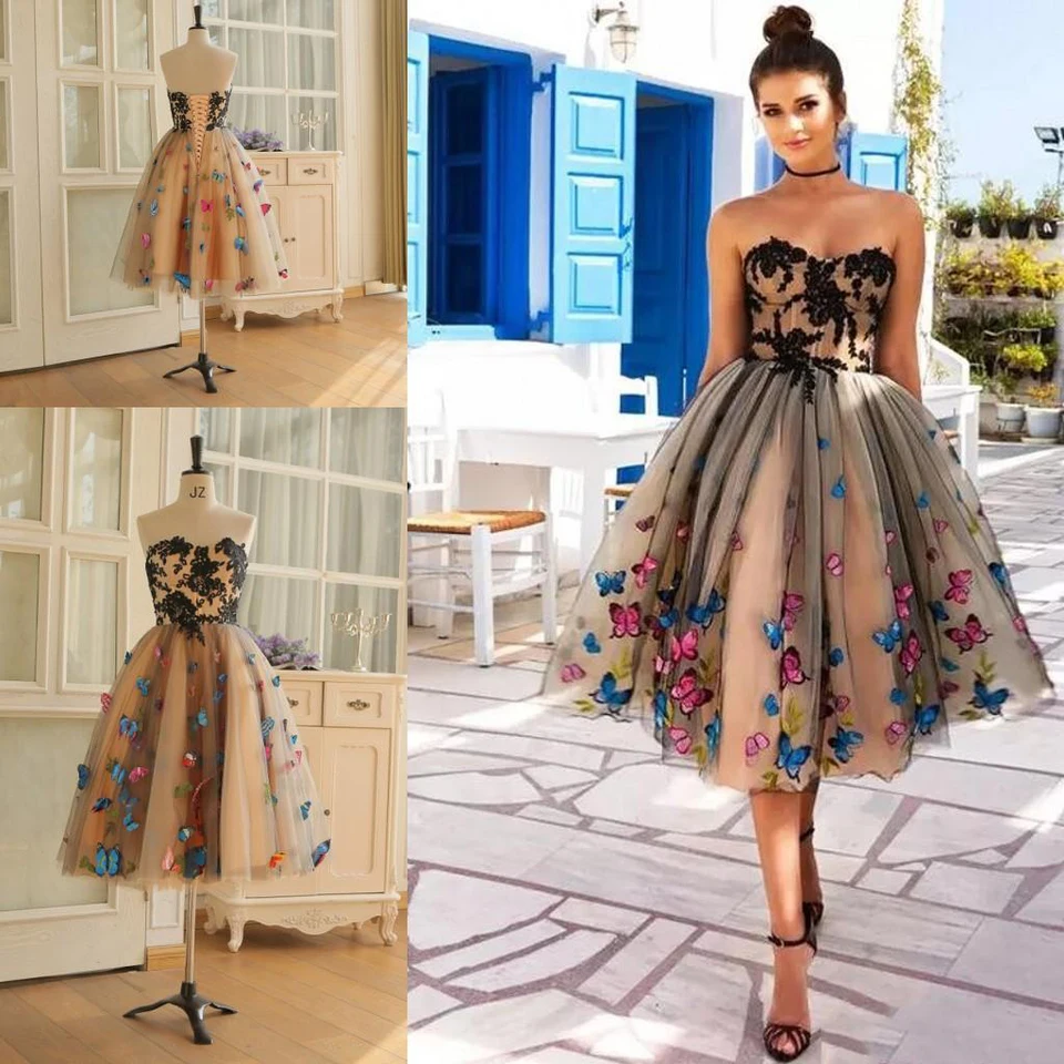 Prispôsobené koleno Dĺžka farebné domáce šaty miláčikové aplikácie Prom Party Gowns Vestido de Noche Robes de Soirée