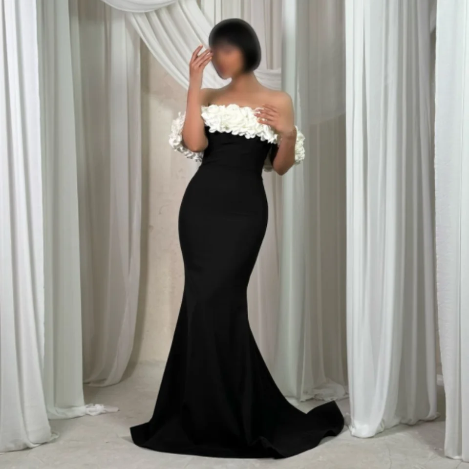 Prispôsobené kvetinové vlak Prom Mermaid Prom Plem, ktoré sú v ramene backless فساتين للمناسket s kokteilovými šaty