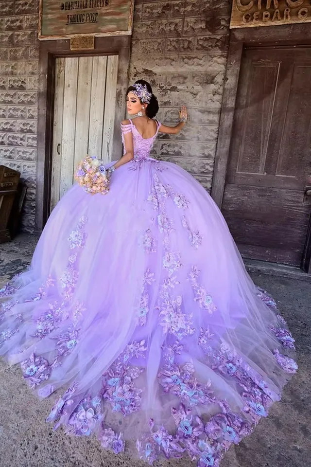 Prispôsobené lila loptové šaty princezná Quinceanera šaty čipkované korálkové svadobné šaty Vestido de 15 años quinceañera