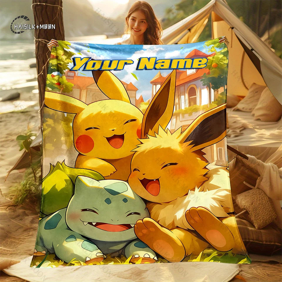 Prispôsobené meno Prispôsobené prikrývky Pokémon Pikachu Charizard Vytlačené prikrývku Soft and Comfort Home Travel Warmet Deaket