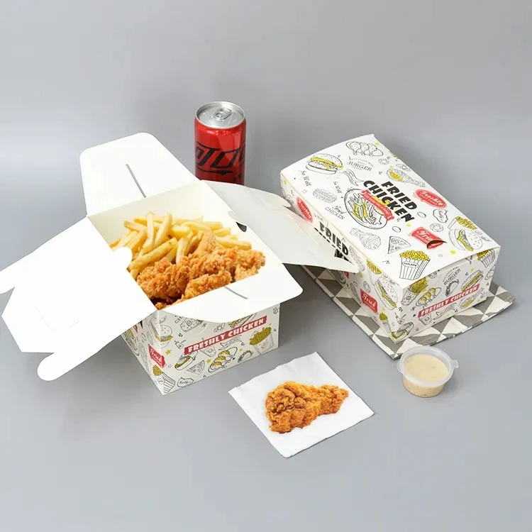 Prispôsobené odoberanie potravín Kórejský papier v hot dog, ktorý choďte francúzsky vyprážaný kurací kartón hamburger tlačiareň Balenie rýchleho občerstvenia