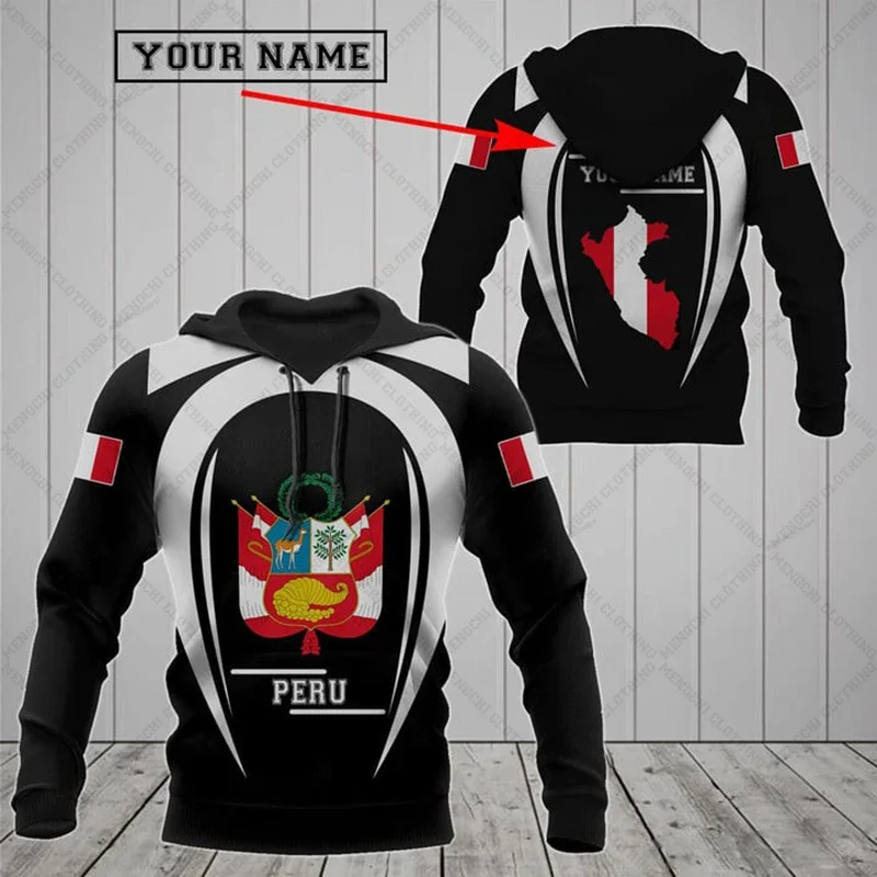 Prispôsobené Peru Emblem Grafické 3D tlačené mikiny pre mužov plus veľkosti Pánske módne streetwear chlapci voľné pullové mikiny