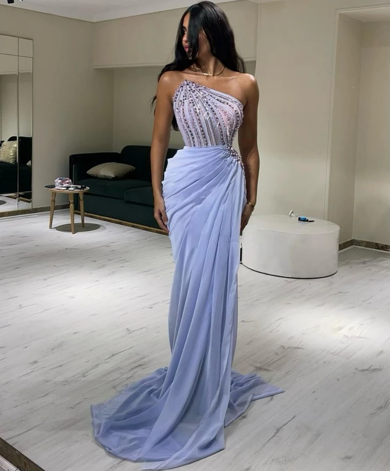 Prispôsobené pick Ups šifón dlhé ples šaty korálkové flitre sexy Vestidos de noche Zipper späť špeciálna príležitosti večera