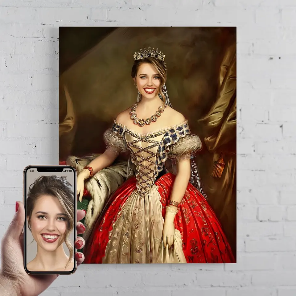 Prispôsobené portrét Canvas Painting Plagát Regal kráľovná kráľovská žena Všeobecná priateľka Matka Matka jedinečný darček domov dekorácie umenie