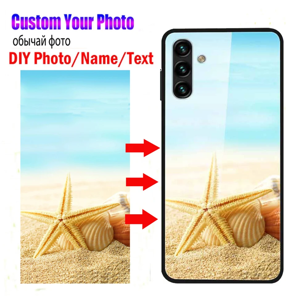 Prispôsobené prípady dizajnérskeho telefónu pre Samsung A14 A13 A34 A54 M23 A25 5G Glass Cover DIY Obrázok Photo Obrázok Text Soft TPU Fundas