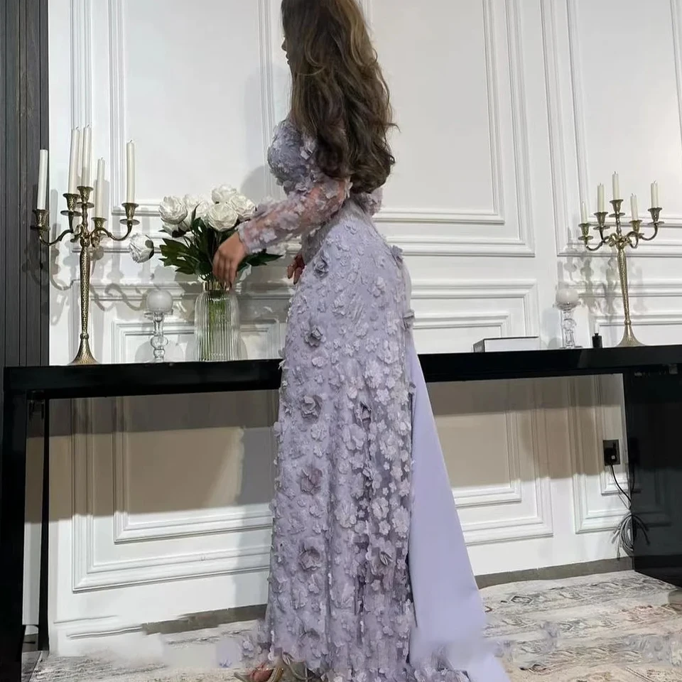 Prispôsobené večerné šaty mimo ramenných ramien 3Dflower Sweep Formálne elegantné večierky pre ženy Vestidos de Noche
